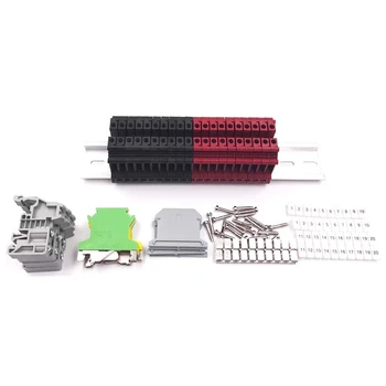

New DIN Rail Terminal Blocks Kit Terminal+Ground Blocks+Aluminum Rail+End Brackets+End Covers+Jumpers Kits