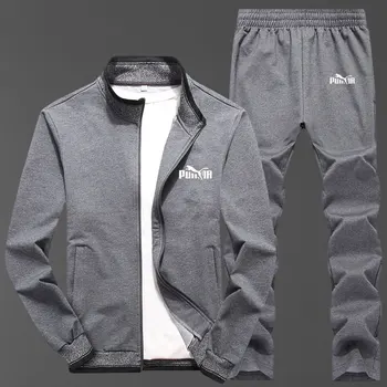 

2 Piece Set Mens Casual Solid Men Tracksuit Autumn Male Sweatsuit Long Sleeve Zipper Coat and Elastic Waist Pants Men Sweat Suit