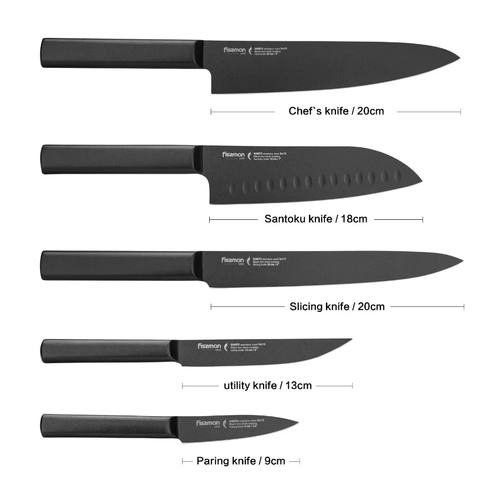 Японские кухонные ножи Fissman Shinto Sereis 3cr13 со стальным лезвием с ручкой с черным покрытием