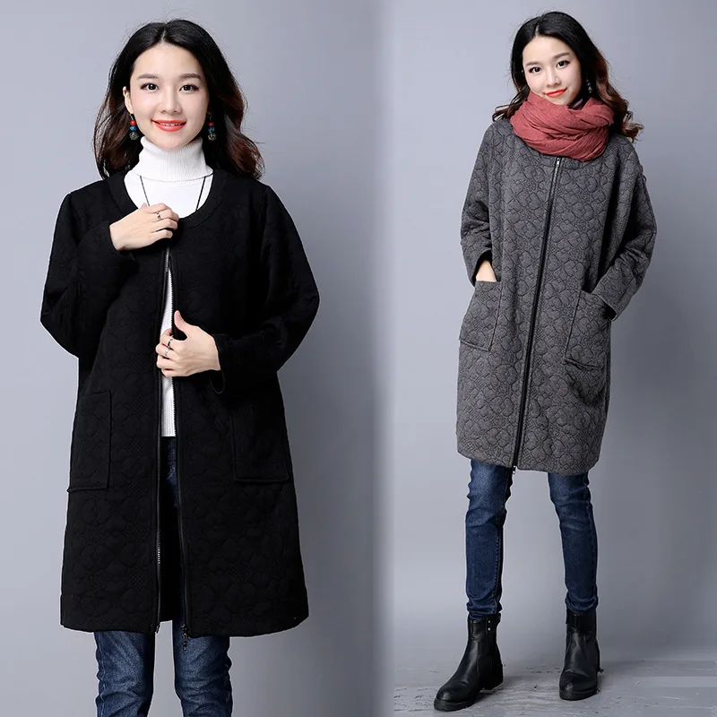 2062 Photo Shoot New Style Autumn And Winter Literature And Art Large Size Mid-length Quilted Trench Coat Women's Bat Sleeve Ver
