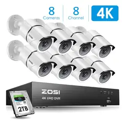 ZOSI 4 K 8CH Ultra HD CCTV камера система H.265 + DVR комплект с 2 ТБ HDD 8 шт. 8MP TVI наружная домашняя система видеонаблюдения