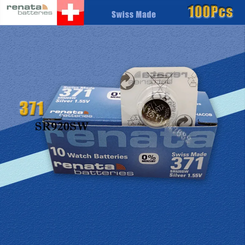 100 X Рената оксида серебра часы Батарея 371 SR920SW 920 1,55 V бренд renata 371 renata 920 Батарея