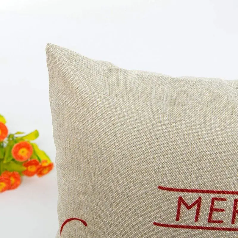 Merry Christmas Linen Square Decorative Throw Pillow Case Cushion Cover(Set of 4