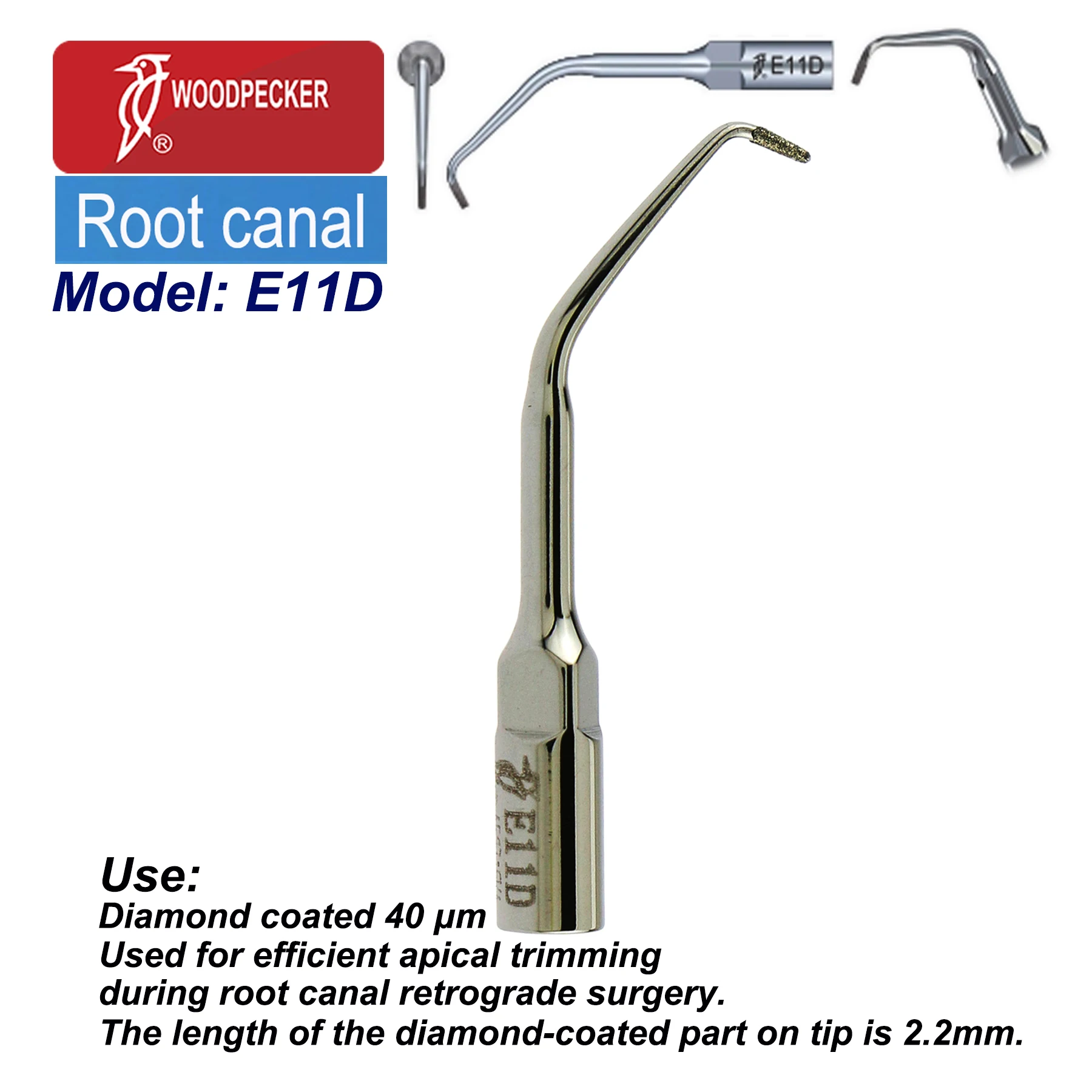 

1pcs Woodpecker Dental Ultrasonic Scaler Tips Diamond Coated Root Canal Surgery Efficient Apical Trimming Fit UDS EMS E11D