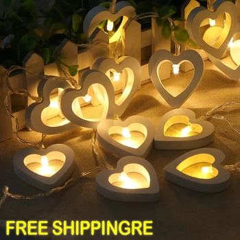 

LED String Lights 10/20 leds Night Light Lamp Wooden Heart Romantic Valentine's Day Christmas Birthday Wedding Party Decoration