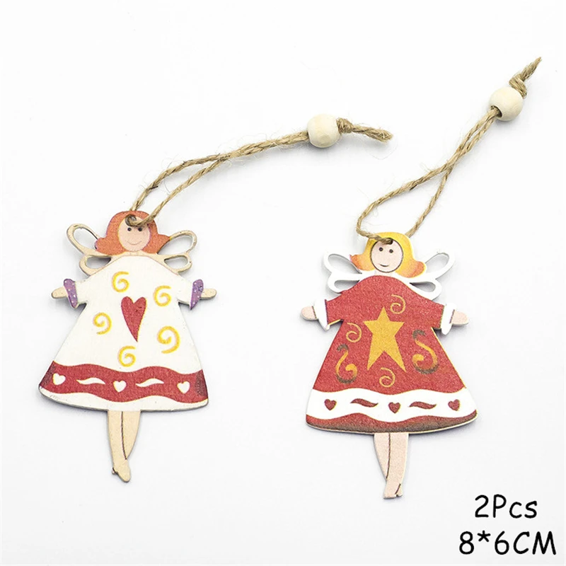 2Pcs C Новинка, новогоднее натуральное Рождественское дерево, Елочное украшение Noel, Рождественское украшение для дома, деревянная подвеска, подарок Navidad - Цвет: 2Pcs C