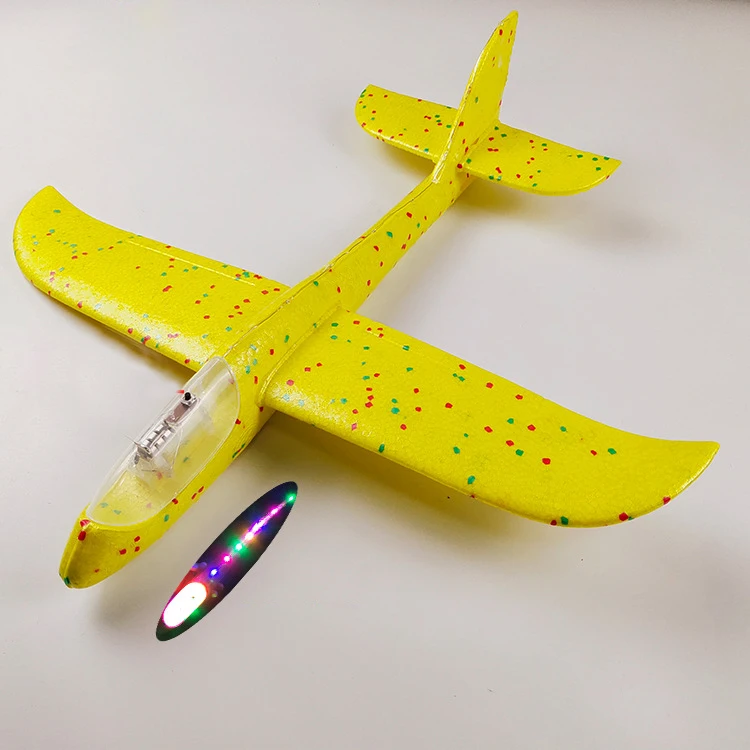 48 см с лампой DIY ручной бросок Летающий планер самолеты пена модель аэроплана наполнители Летающий планер открытый Airline игрушки подарок для детей - Цвет: Yellow-All Lamp