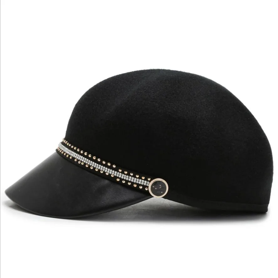 Herbst Winter Schwarz Wolle Military Berets für Frauen Weibliche Flache Armee Caps Salior Mädchen Reise Maler Hut – Detail 3