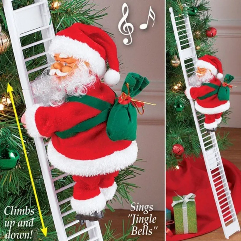 

Electric Climbing Ladder Santa Claus Christmas Ornament Decoration For Home Christmas Tree Hanging Decor With Music Kid Gifts