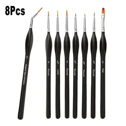 8Pcs Nylon Hair Art Fineliner Pen Painting Brush Elbow Angled Spot Detailer Fine Line For Acrylic Oil Watercolor Gouache Drawing