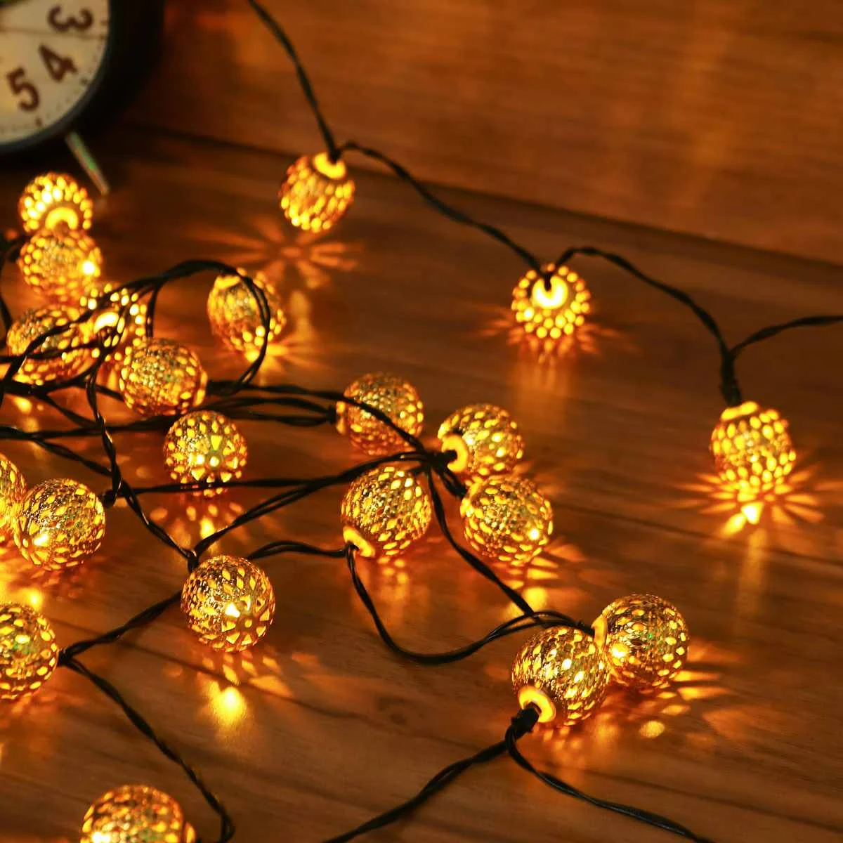 Warm white 50LED 20 Вт, 30 Вт, 50LED солнечное освещение гирлянды светодиодные уличные садовые фонари марокканский серебрянный металлический шар, волшебное сказочное настенный светильник для дома Декор для патио - Испускаемый цвет: Warm white 50LED