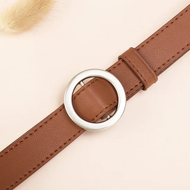 JIFANPAUL Women belt Round alloy pin belt jeans wild decorationFashion vintage ladies leather new hot sale belt free shipping - Цвет: SSM01brown silver