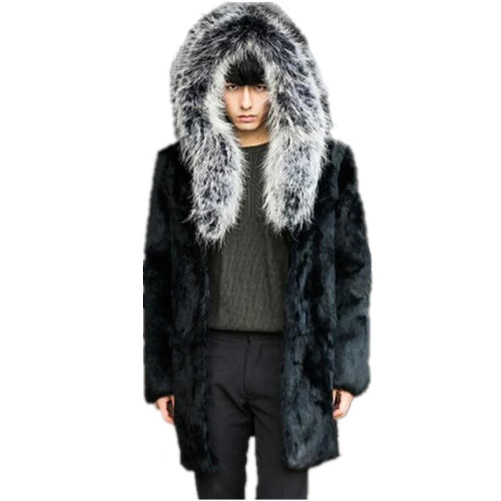 Новинка, большие размеры 6XL, осенне-зимняя верхняя одежда, мужское длинное пальто из искусственного меха норки, большая парка с капюшоном, пальто, толстое теплое Черное меховое пальто, куртка - Цвет: Серый