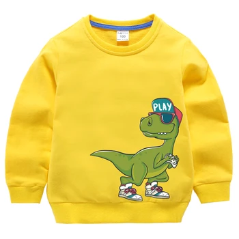 

Boys Hoodies Sweatshirt Outerwear Kids Clothes Girls Children Tops Clothes Clothing Cotton Print Dinosaur Yellow Teenage