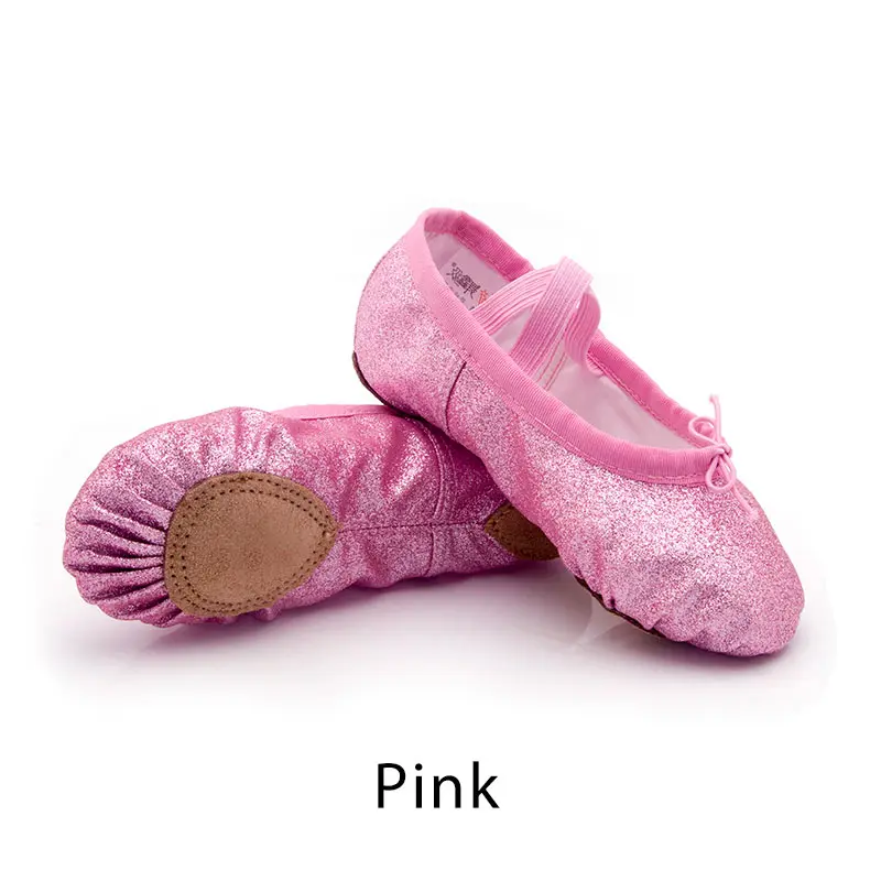 Pink Блестящие синие и розовые балетки для девочек; мягкие балетки на плоской подошве для занятий йогой; Детские и женские Танцевальные Кроссовки для джазового балета; размеры 24-44 - Цвет: Pink