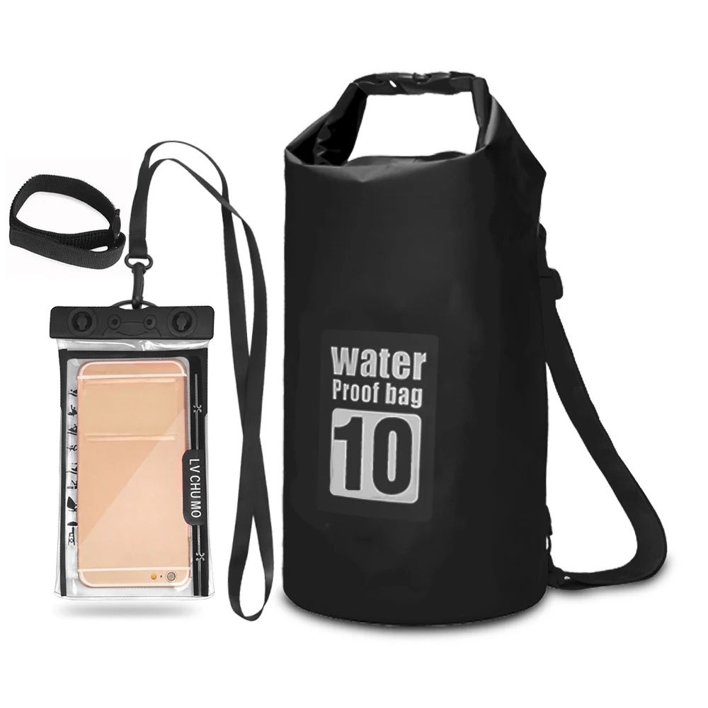 5L/10L/15L/20L Водонепроницаемая плавающая сухая сумка рюкзак для плавания на лодках 6,3 ''чехол для телефона водонепроницаемая сумка для каякинга рафтинг - Цвет: Black 10L