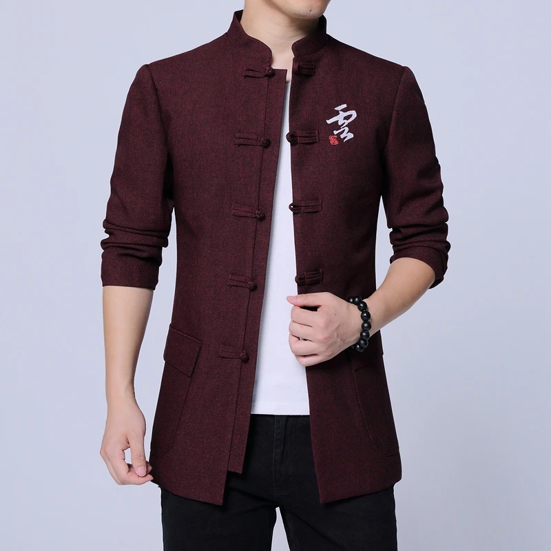 

2019 Men's Jacket Jean Jacket Spring Autumn Streetwear Embroidered Linen Coat