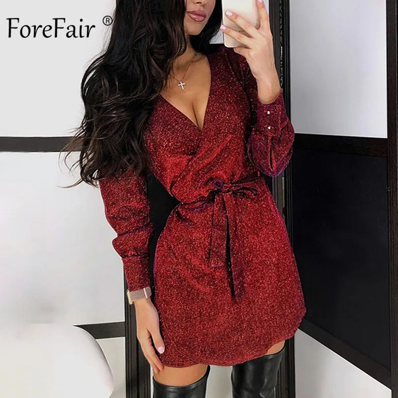 Женское мини-платье с блестками Forefair повседневное вечернее платье длинным