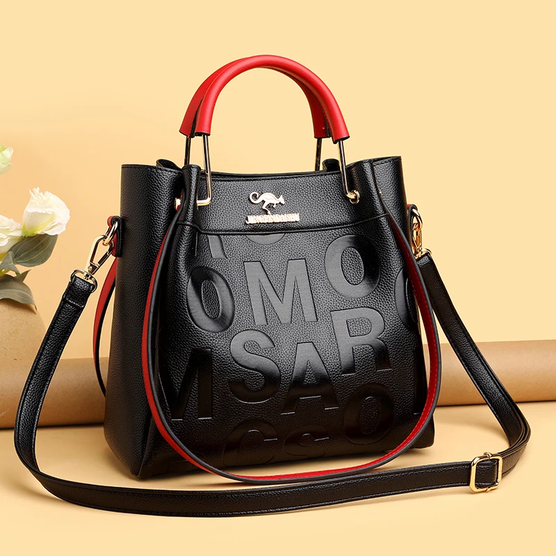 Sac à bandoulière en cuir pour femmes, sac à main de styliste de luxe décontracté avec lettre