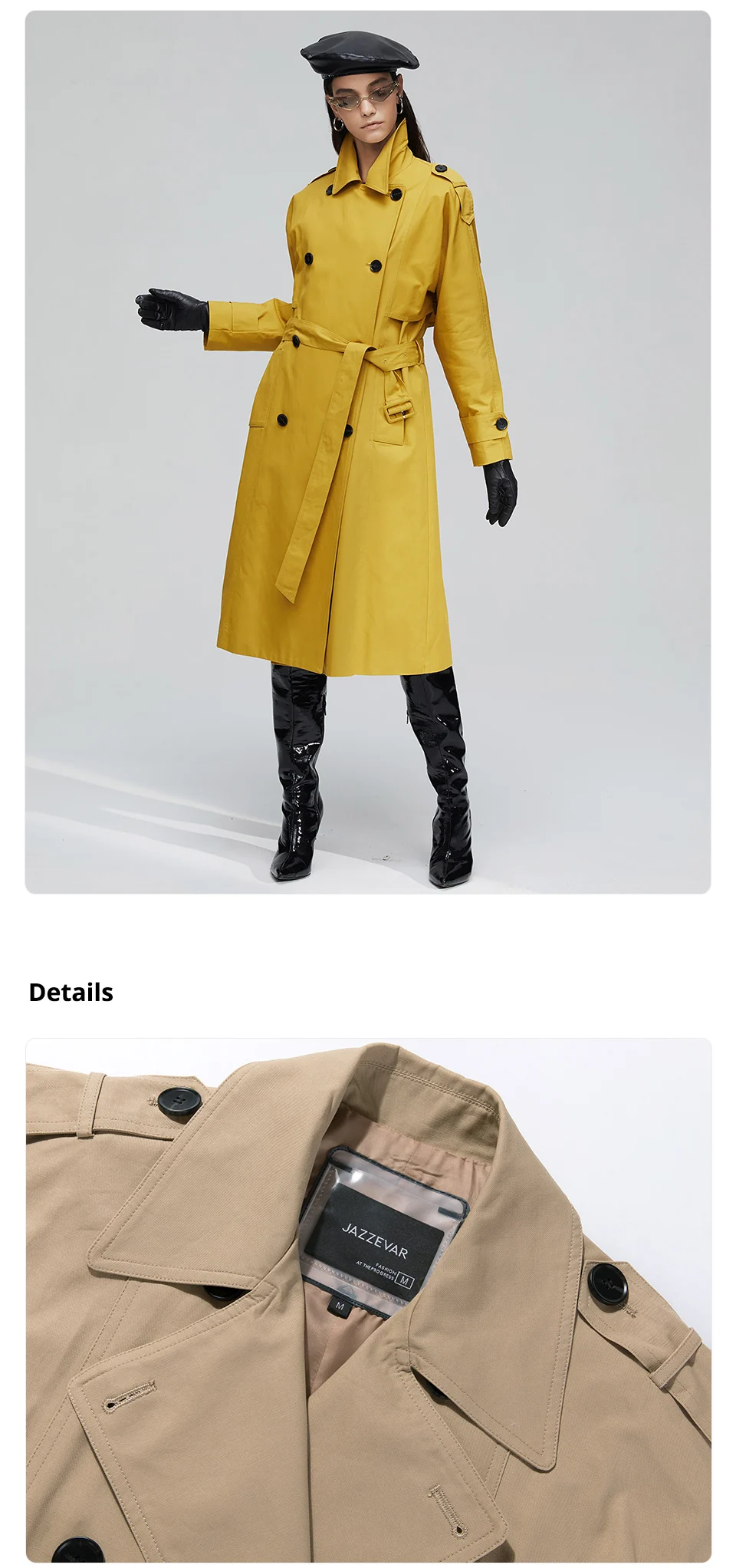 JAZZEVAR Новое поступление осенний плащ хаки пальто для женщин хлопок промывают длинный двубортный модный тренч свободная одежда высокого качества 9013-1