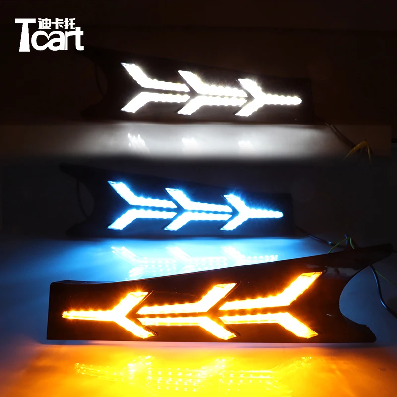 three color Tcart для Kia K3 Cerato Светодиодный дневной ходовой светильник, плавное реле сигнала поворота, 12 В, автомобильный DRL противотуманный фонарь, украшение - Цвет: three color