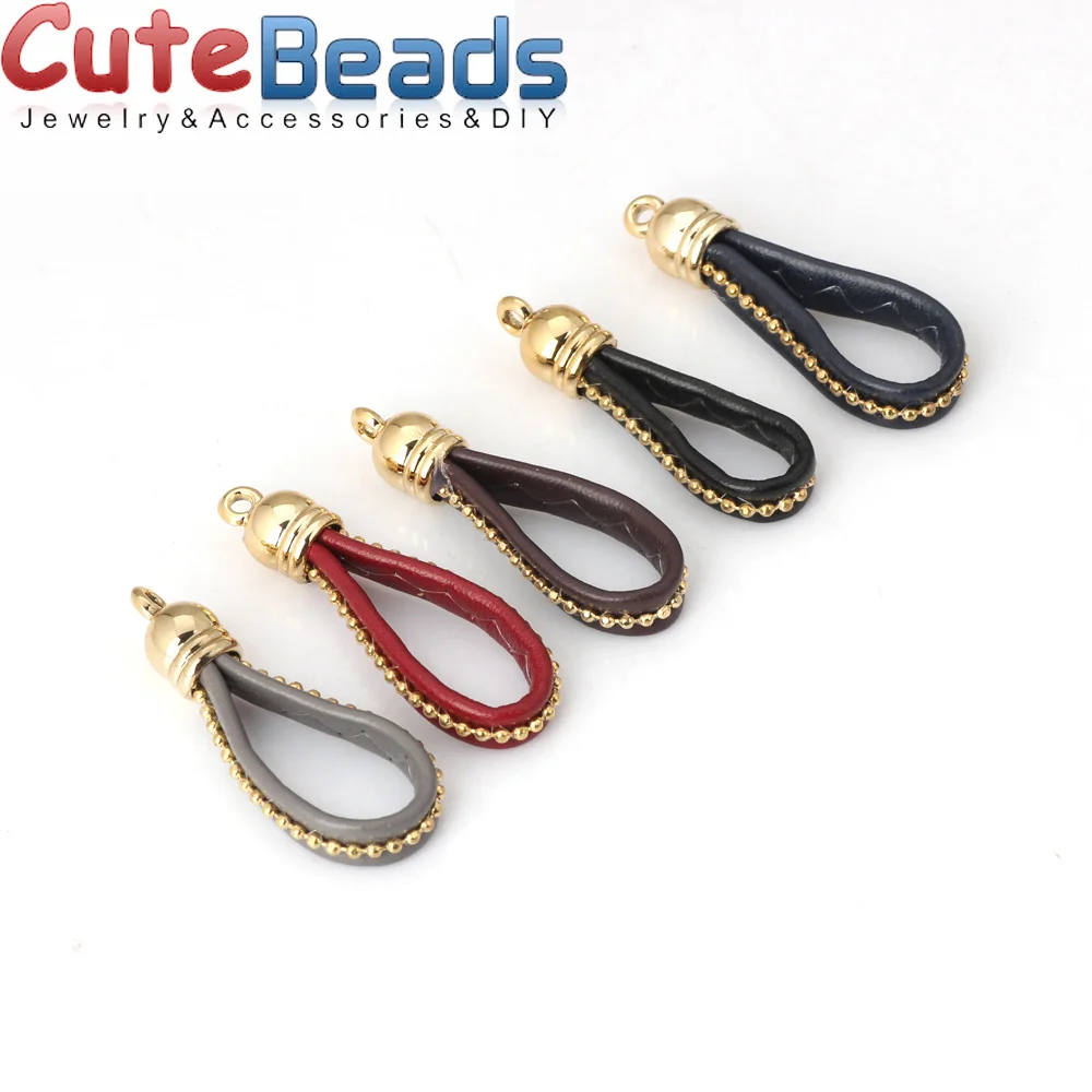 

Free shipping 40 mm 20 pieces / piece of gold hat mixed color faux leather key chain tassel earrings pendant DIY jewelry product