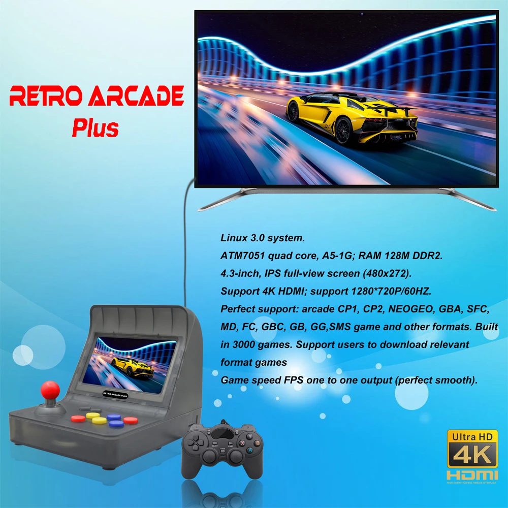 Powkiddy Ретро аркадные FC игры HDMI Ручной игровой геймпад 4,3 дюймов ips 64bit 3000 видеоигры классический PS1 Android USB джойстик