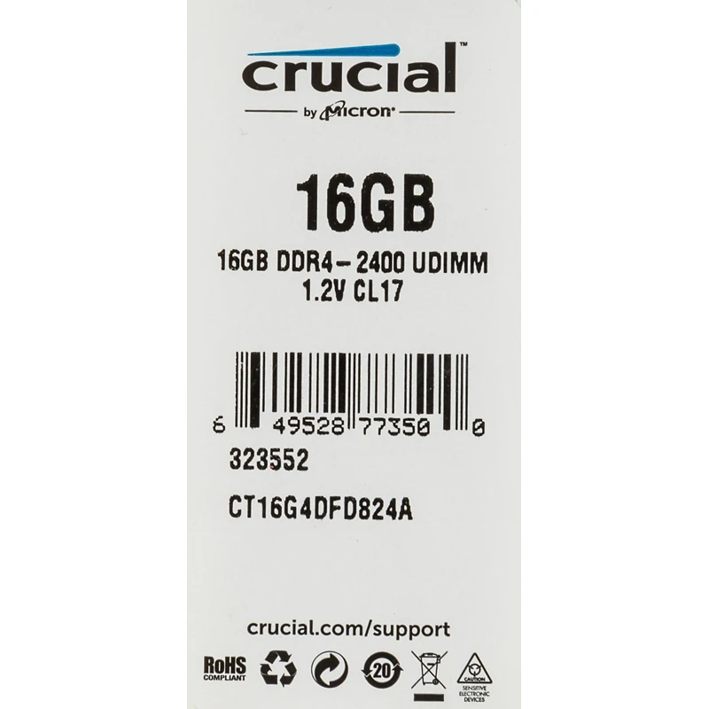 Память DDR4 16Gb 2400MHz Crucial CT16G4DFD824A RTL PC4-19200 CL17 DIMM 288-pin 1.2В kit quad rank