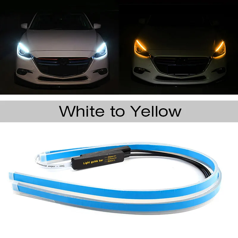 2 шт 30 см x 45 см/60 см Гибкая автомобиля DRL светодиодный Габаритные огни с последовательным направляющего выступа сигнала поворота светильник для головной светильник - Цвет: white turn yellow