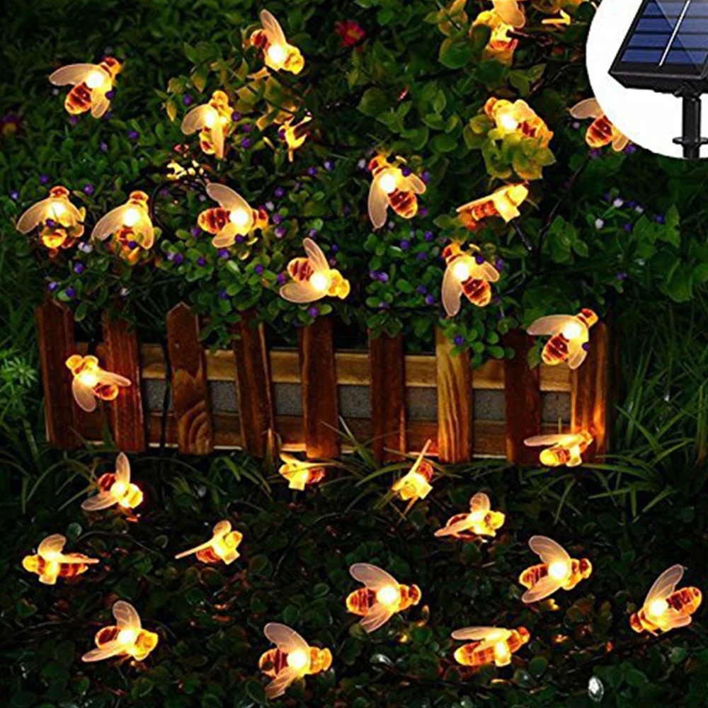 

Black Solar Sensor Bee Waterproof LED Mobile Stand String Lights Fairy Lights Outdoor Garden Fence Christmas Garland Lights