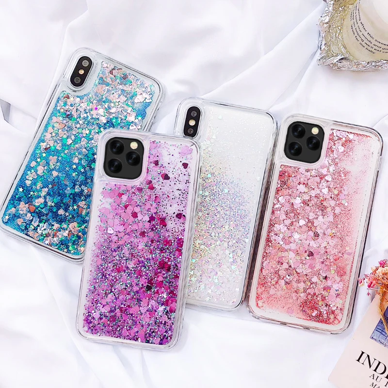 

Glitter Love Heart Phone Case For iphone 11 X XR XS MAX Liquid Quicksand Cover For iphone 5 5S SE 6S 6 7 8 Plus Bling Sequins