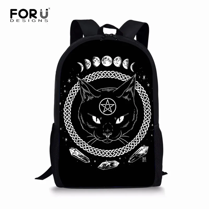 1 FORUDESIGNS/комплект из 3 предметов, школьный рюкзак в готическом стиле с черным рисунком кота, школьные сумки для начальной школы, повседневные сумки для девочек, сумка-портфель - Цвет: 1