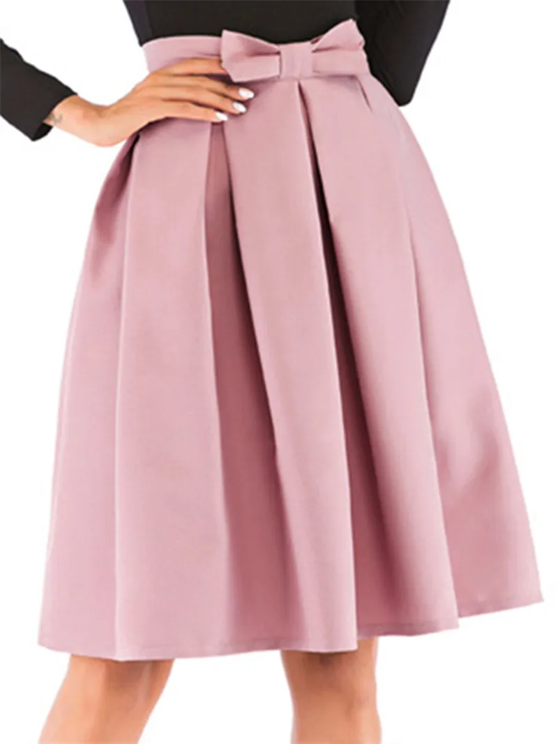 Women Skirts 2020 New Bow Solid Color Pleated Ball Gown Women Short Dress Summer Casual Ladies Short Skirt Women Streetwear  (3)