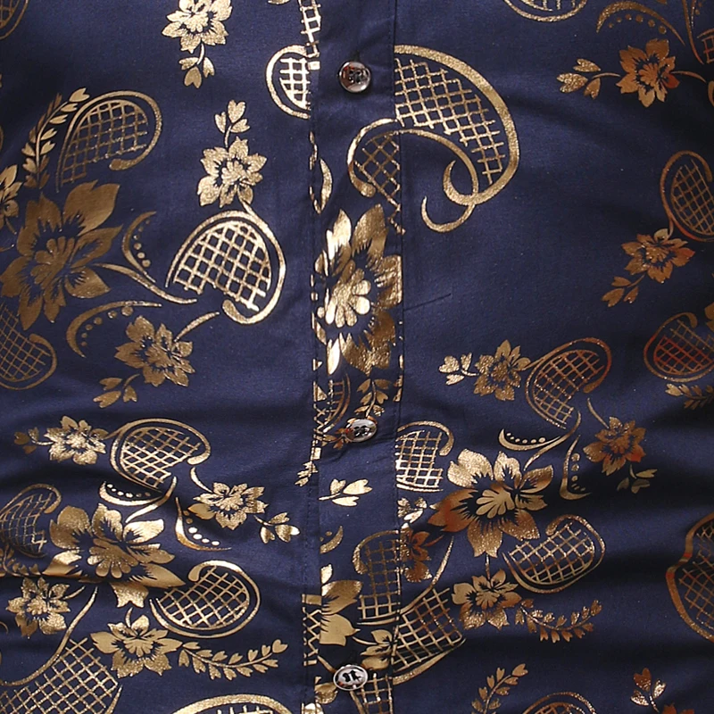 Black Floral Shirt Men Luxury Brand Bronzing Print Mens Dress Shirts Party Wedding Groom Shirt Male Camisa Social Masculina
