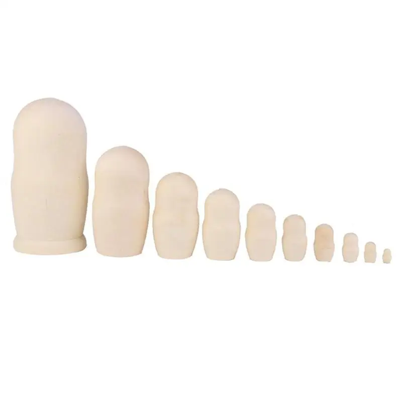 A Set Of 10pcs Wooden Russian Nesting Dolls Handmade White Body Wooden Dolls DIY Supplies Wood DIY Crafts