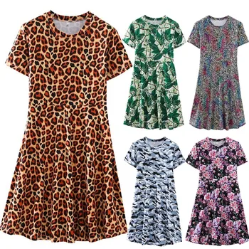 

2020 Fashion Sexy Night Dress Women Short Sleeve Printing O-Neck Pajamas Home Clothes Casual Dress Underwear Nightdress L511