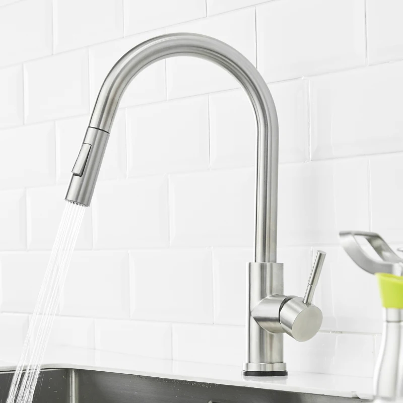 Touch Kitchen Faucet Senducs Pull Down Brushed Sensor Kitchen Mixer Tap Quality 304 Stainless Steel Touch Kitchen Sink Faucets - Color: 1270-A-brushed