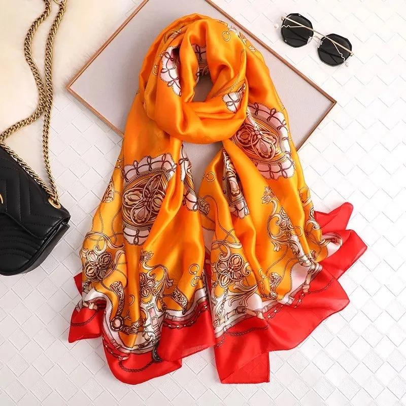 Модный классический женский шелковый шарф, женские шарфы, женская Пляжная накидка, Цветочная шифоновая Солнцезащитная шаль, бандана, шарф - Цвет: 34