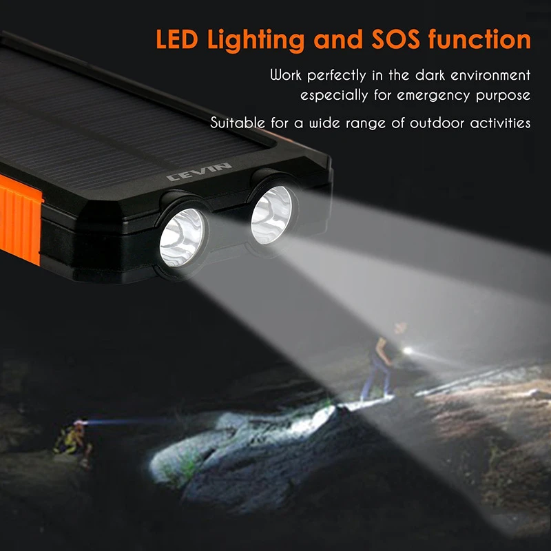anker powercore 20000 Solar Power Bank 20000mAh Waterproof Portable Solar Charger Powerbank External Battery Pack Power Bank with LED Camping Light power bank 30000mah