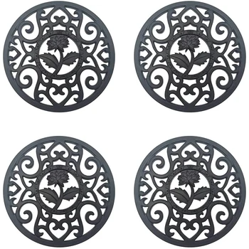 

4 PCS Silicone Trivet Mat Non Slip Coasters Hot Pot Holder Hot Pads for Table Kitchen Hot Pads(Black)