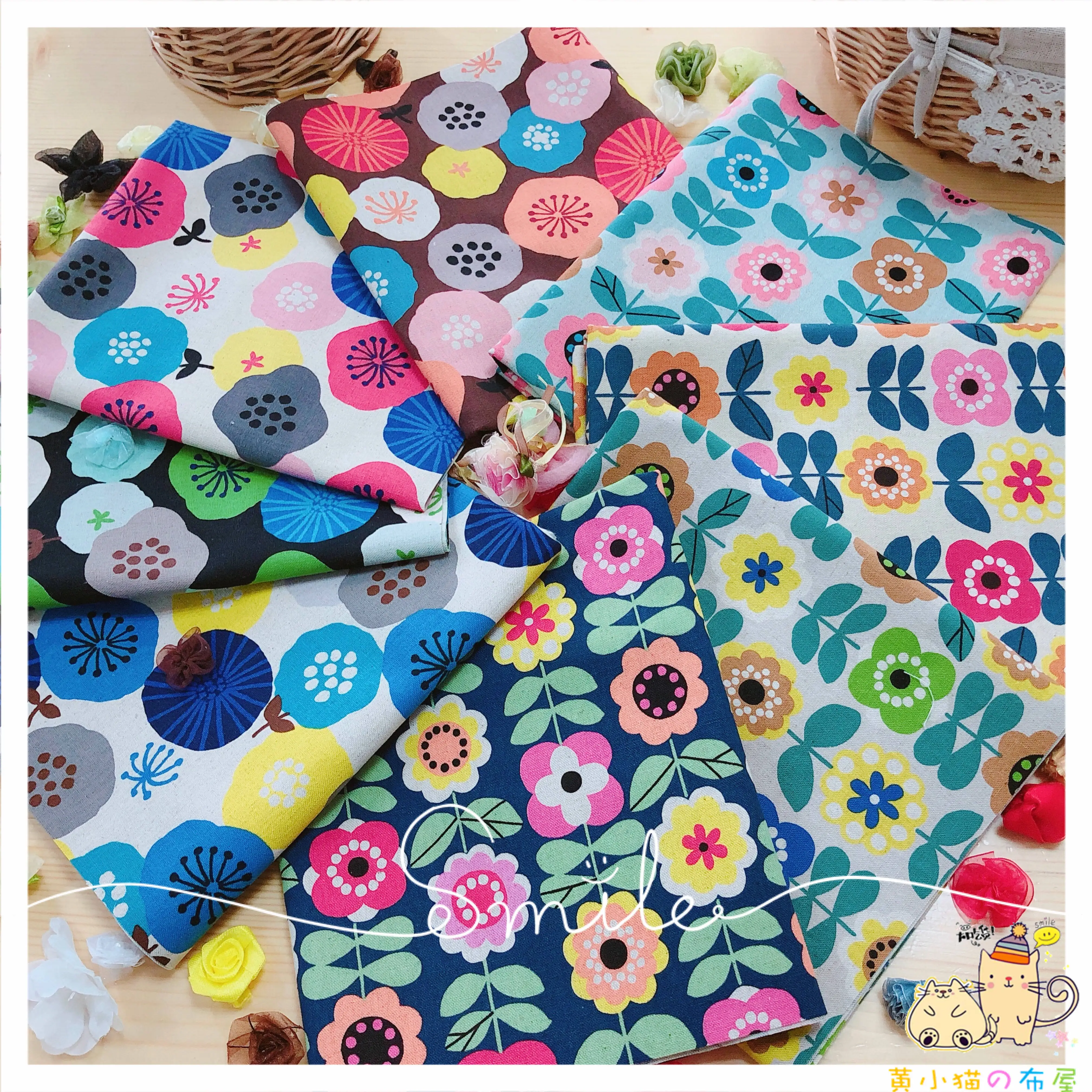 

Free shipping Hand by hand for cartoon art DIY spell of cloth fabrics fabrics imported from Japan cotton and linen cloth flower