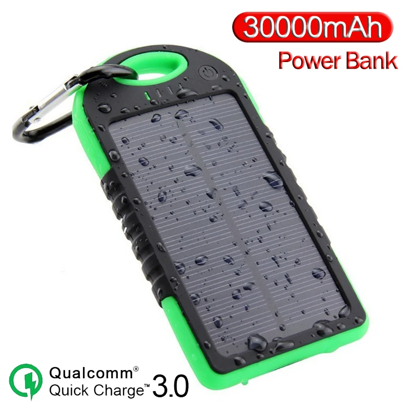 Banco de energía Solar portátil de 30000 MAh, cargador de batería con USB doble para teléfono inteligente, impermeable, paquete de batería de carga rápida