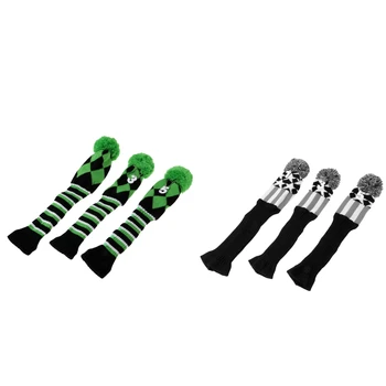 

3pcs Golf Headcover Knit Pom Pom Retro Classic Vintage Head Cover Set Long Neck Sock Provides Extra Shaft Protection Headcover