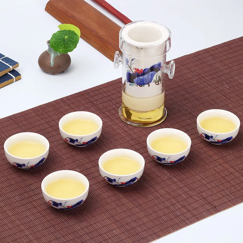 Heat-Resistant Glass Tea Set with Cup, Chinese Kung Fu Flower, Ceramic Teapot with Filter Kettle, 240ml