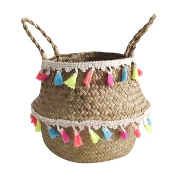 

New 2019 Seagrass Belly Basket Portable Flower Basket Household Decorative Storage Basket