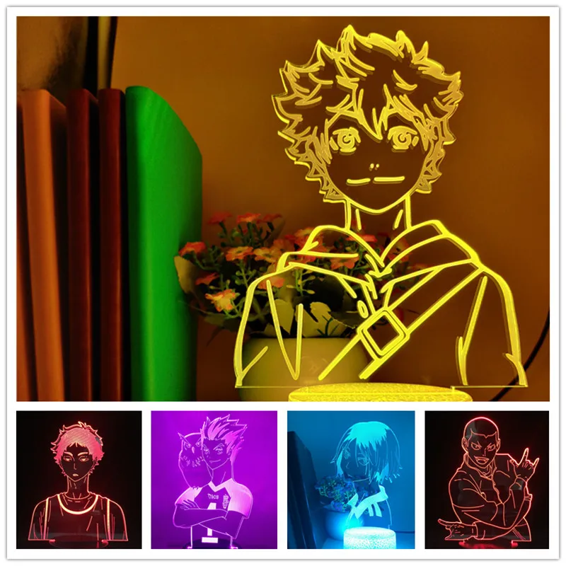 Haikyuu 3D Night Light LED Kozume Lamp Tanaka Bokuto Hinata Anime Figure Lampara Creative Lighting Lampara De Noche Dormitorio