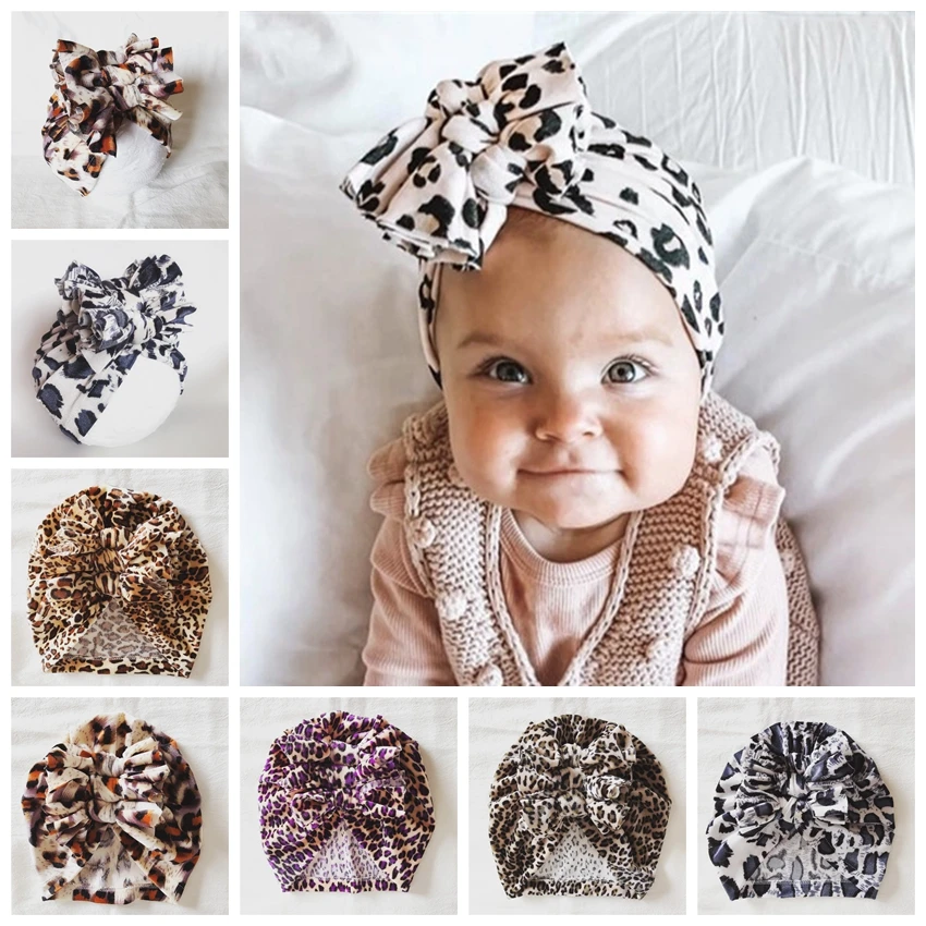Nuevo leopardo imprimir nudo arco sombrero recién nacido bebé turbante para niños pequeños bebé niña gorro boina gorro accesorios apoyos de la foto, regalos de
