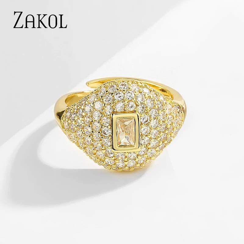 ZAKOL New Collection Trendy Heart AAA Cubic Zircon Stackable Chic Ring For Women Wedding