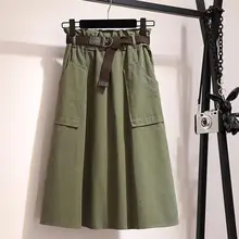 Женская Повседневная Юбка До Колена джинсовая винтажная Удобная Дамская длинная юбка с высокой талией Свободная юбка для улицы женская одежда