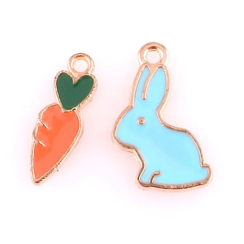 10 шт. Enamels синий кролик оранжевая морковь сплав серьги амулеты DIY ручной работы